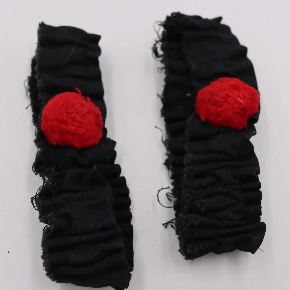 Vintage Black Ruffle Cuffs with Red Pom Pom Trim Elastic Accessories - Picture 7 of 7